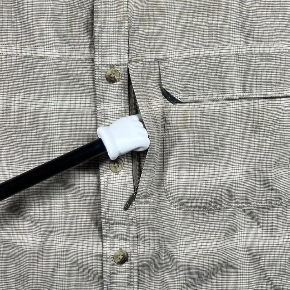 The North Face Mens Tan‎ Plaid Short Sleeve Hiking Shirt Vent Hidden Pocket Med